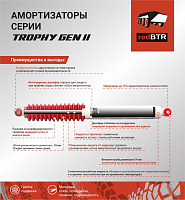 Амортизатор УАЗ Патриот +50 мм (газомасляный, передний) TROPHY GEN ll (шток 18 мм)